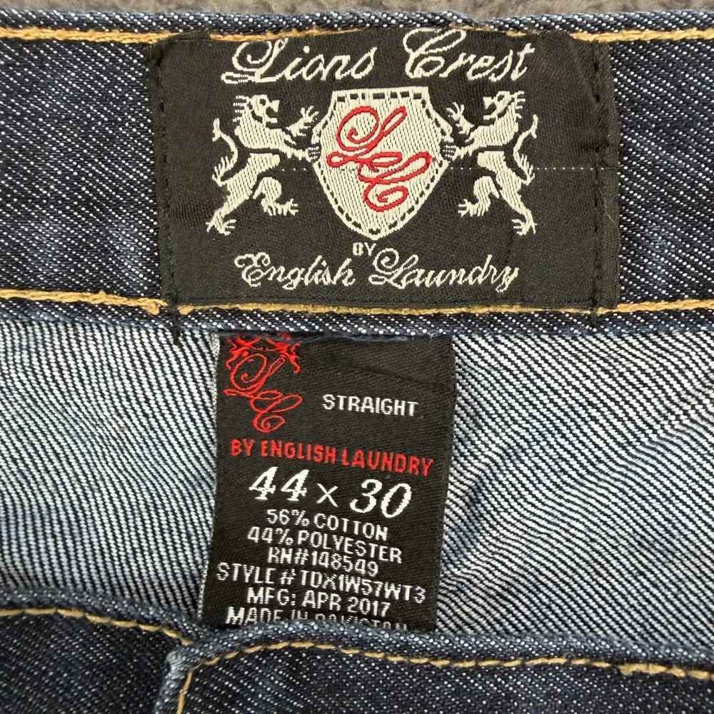 English Laundry Lions Crest Mens 44x30 Dark Wash Straight Leg Jeans Y2k Skater